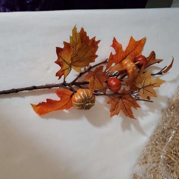 Maple Leaf and Pumpkin 12” Branches – Orange, Yellow, Red, and Gold – Set of (3) - Picture 5 of 12